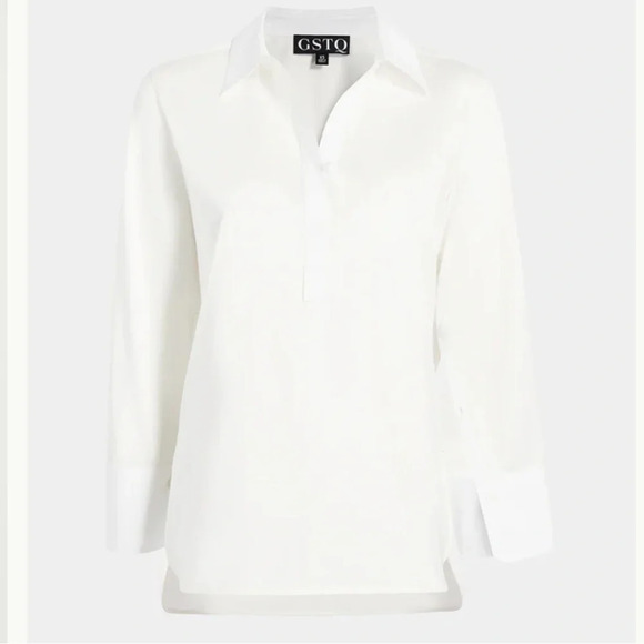 NWT GSTQ Placket Long Sleeve Collar Shirt Off White Top XS - Picture 3 of 12
